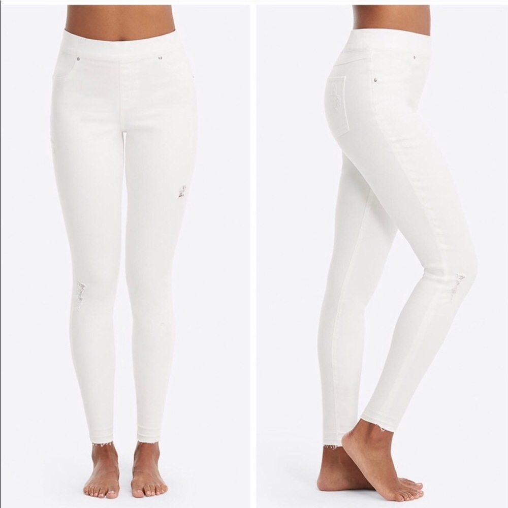 Spanx white distressed jeans Sz small